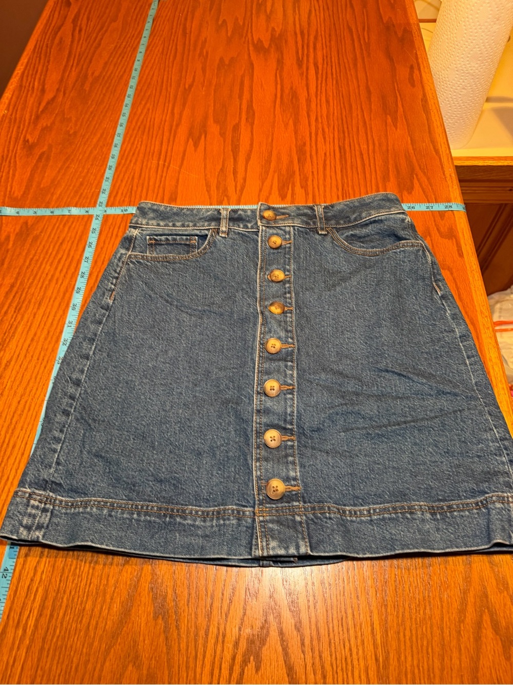 LOFT Dark Blue Button-Front Denim A-Line Skirt